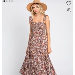 Shop Neighbor by In The Beginning Floral Brown Maxi / Midi Dress